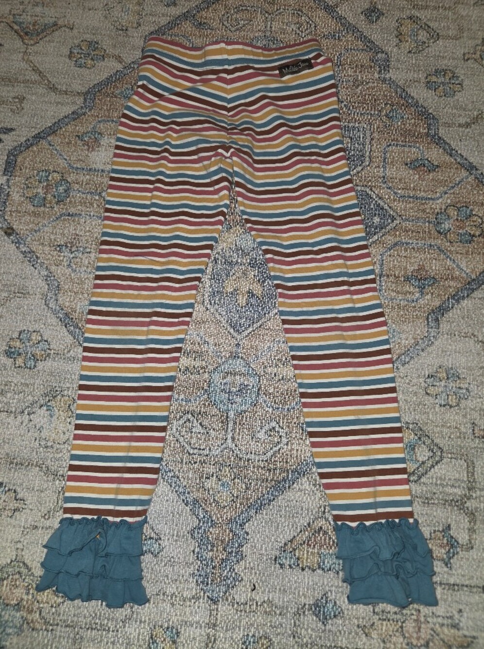 Matilda Jane Striped Kids Leggings in Teal, Mustard, Rust, Cream,  Size 6